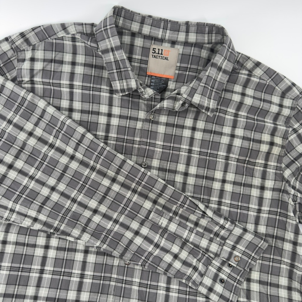 5.11 Tactical Mens Grey Plaid Long Sleeve Button Down Shirt XL